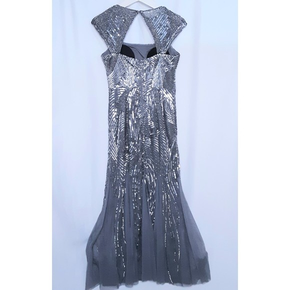 Beaded Evening Gown Retro Art Deco Design Silver & Gray Size Small - Picture 5 of 9